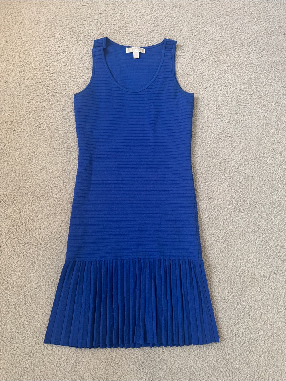 Michael Kors Ribbed Knit Tank Dress Pleated Sweater Dress Cobalt Royal Blue